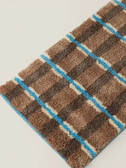 Ultra Soft Retro Earthy Tone Checker Bath Rug, Absorbent Mat