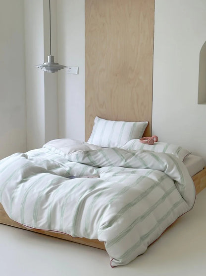 Elegant Coastal Pastel Stripe Silky Smooth Tencel Lyocell Duvet Cover Set - Queen Size