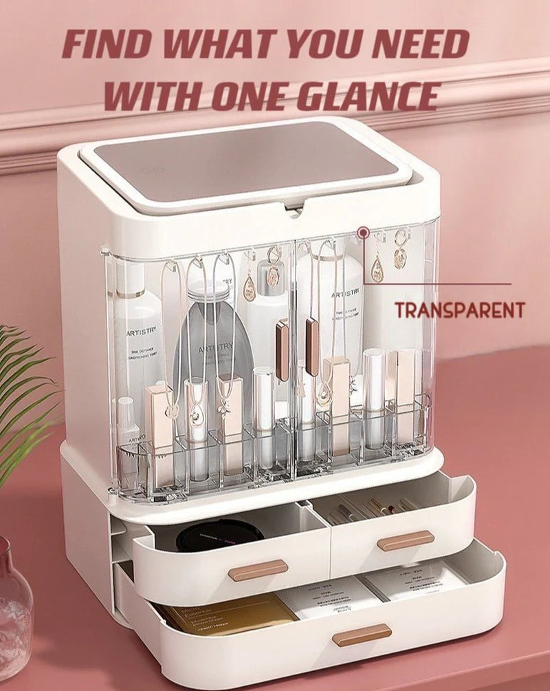 All-In-One Organizer with Led Mirror for Makeup Skincare & Accessories
