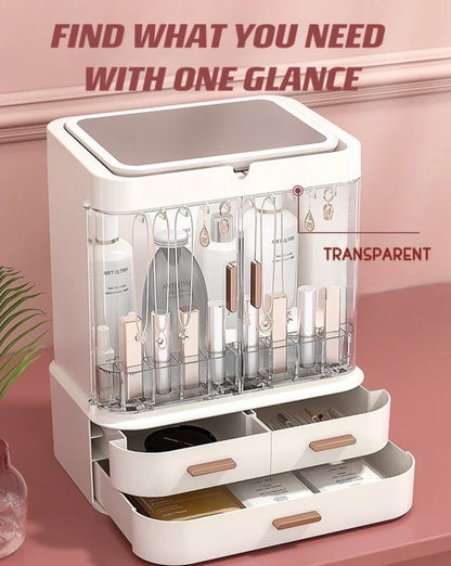 All-In-One Organizer with Led Mirror for Makeup Skincare & Accessories