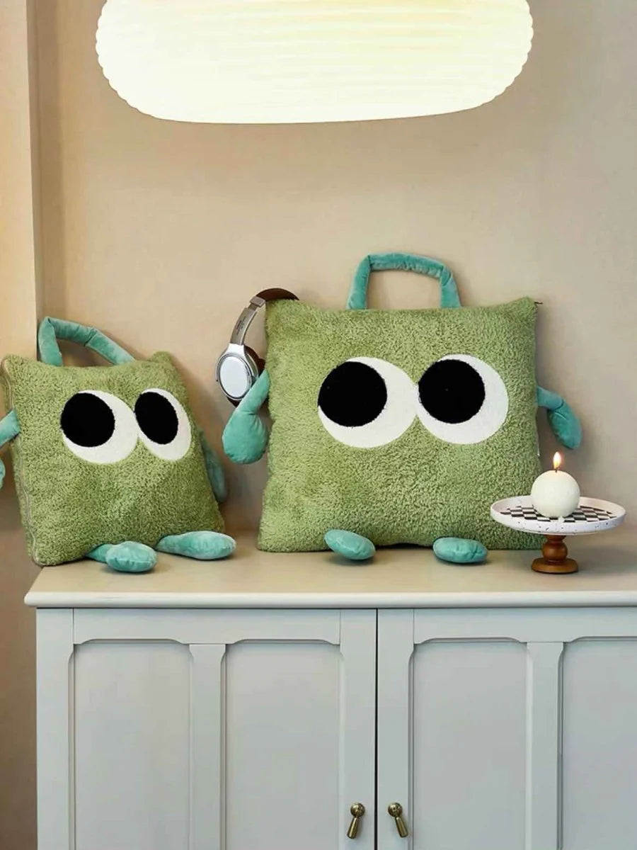 Big Eyes 2-In-1 Convertible Throw Pillow Blanket, Cute Whimsical Soft Cushion