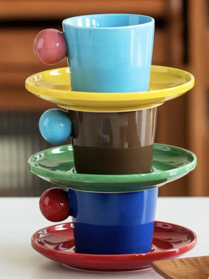 Handmade Skittles Coffee Mug with Saucer - Cute Dopamine Espresso Cup