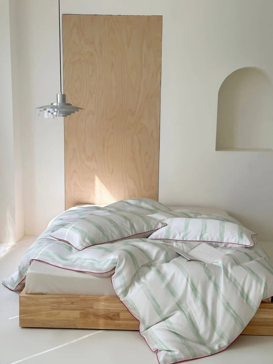 Elegant Coastal Pastel Stripe Silky Smooth Tencel Lyocell Duvet Cover Set - Queen Size