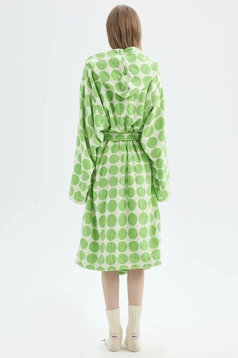 Whimsical Polka Dot Hooded Bath Robe - 100% Organic Long-Stapled Cotton