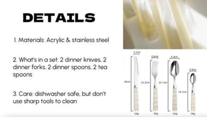 Pearl Flatware Set of 8 Pcs, Elegant Italian Giada Cutlery, Ivory Silverware