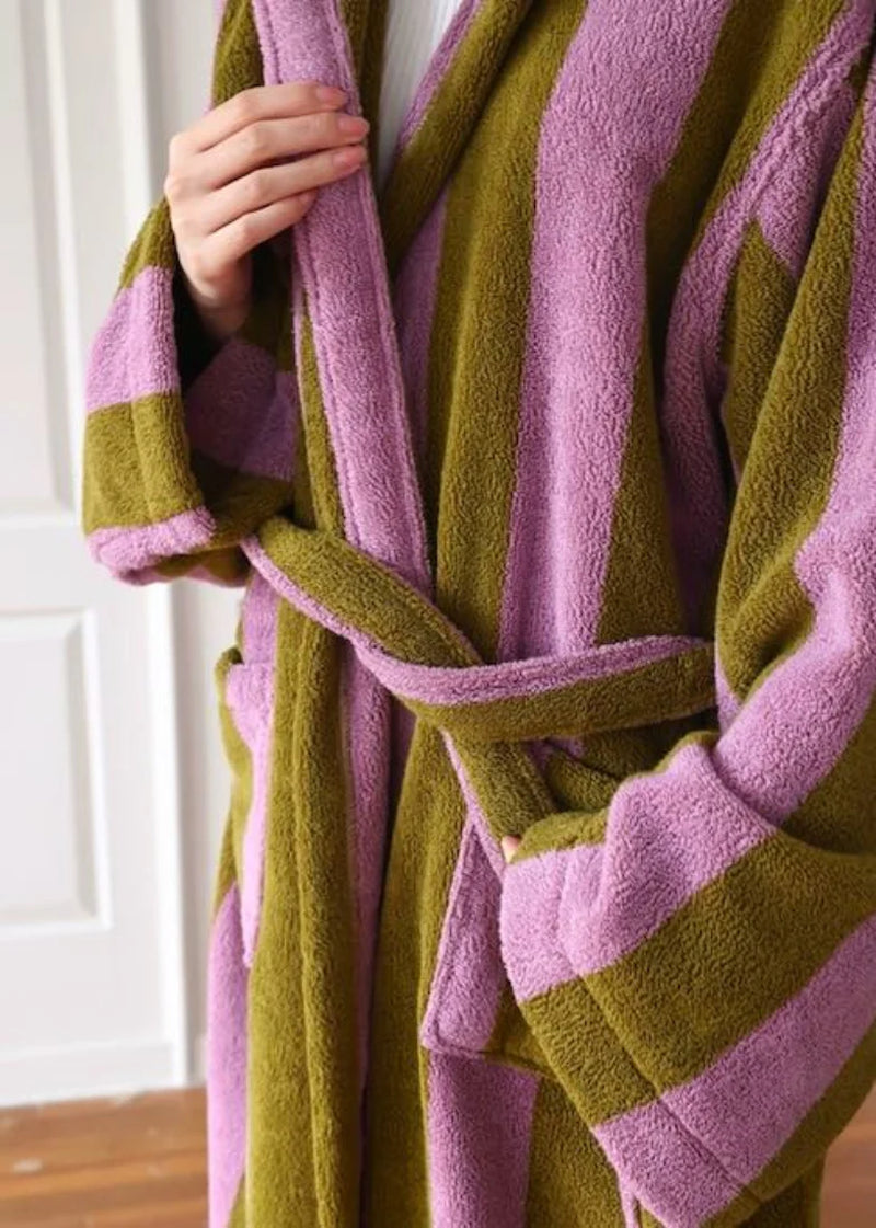 Ultra Soft Retro Whimsical Stripe Bath Robe - 100% Organic Long-Stapled Cotton