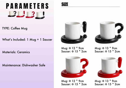 Handmade !? Ceramic Coffee Mug with Saucer - Unique Cute Funny Novelty Mugs