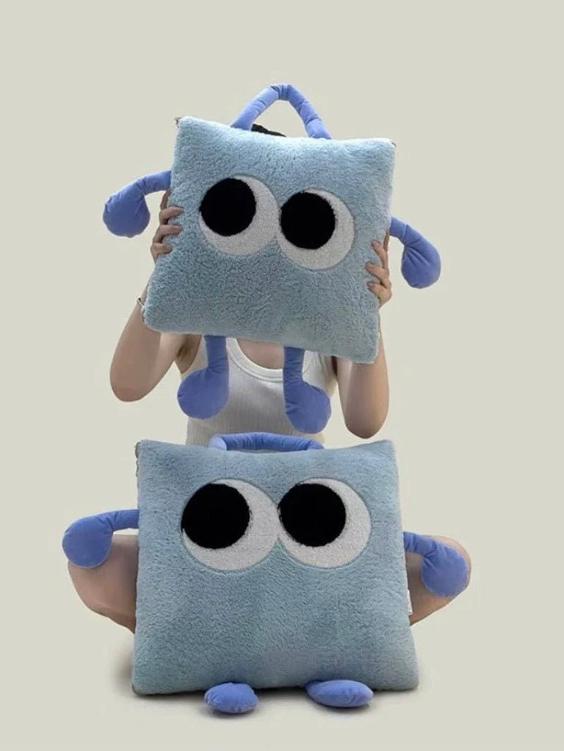 Big Eyes 2-In-1 Convertible Throw Pillow Blanket, Cute Whimsical Soft Cushion