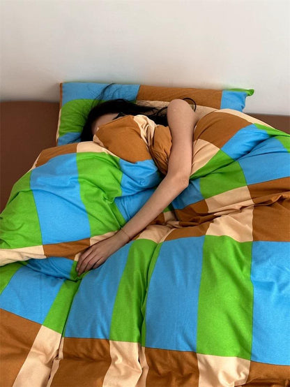 Dopamine Checker Queen Duvet Cover Set with Pillowcases & Fitted Sheet