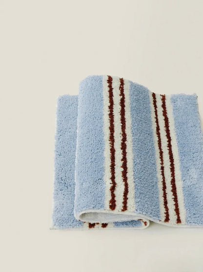Ultra Soft Retro Blue Stripe Bath Rug, Absorbent Mat