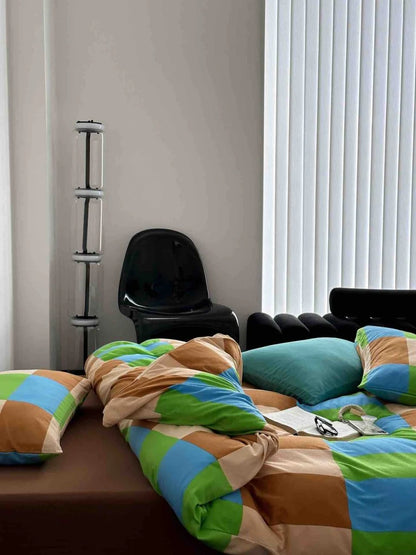 Dopamine Checker Queen Duvet Cover Set with Pillowcases & Fitted Sheet