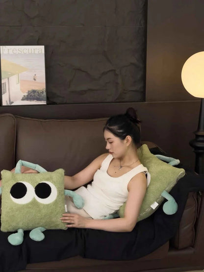 Big Eyes 2-In-1 Convertible Throw Pillow Blanket, Cute Whimsical Soft Cushion