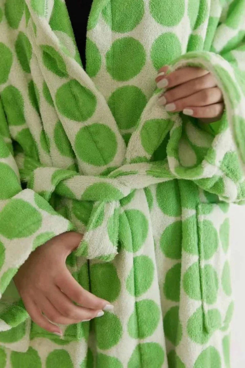 Whimsical Polka Dot Hooded Bath Robe - 100% Organic Long-Stapled Cotton