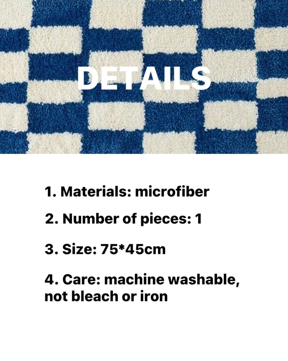 Ultra Soft Retro Checker Bath Rug, Absorbent, Anti-Slippery Mat