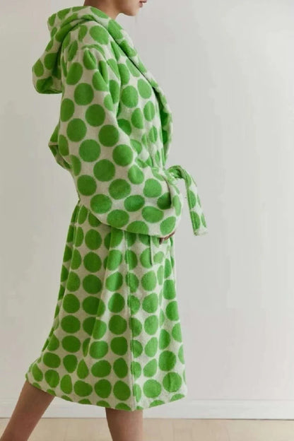 Whimsical Polka Dot Hooded Bath Robe - 100% Organic Long-Stapled Cotton
