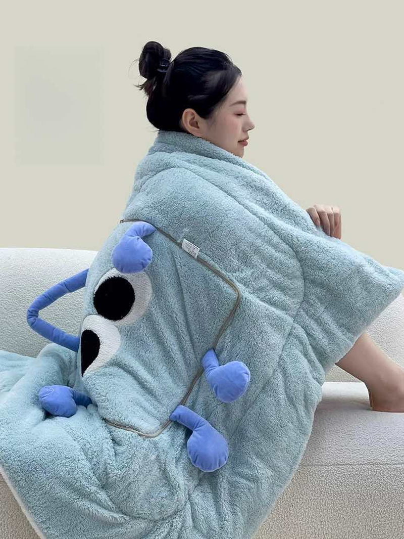 Big Eyes 2-In-1 Convertible Throw Pillow Blanket, Cute Whimsical Soft Cushion