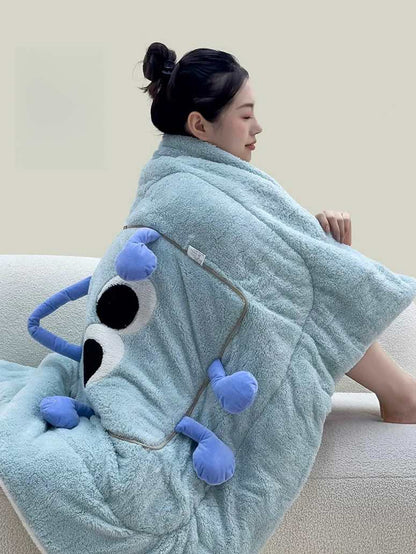 Big Eyes 2-In-1 Convertible Throw Pillow Blanket, Cute Whimsical Soft Cushion