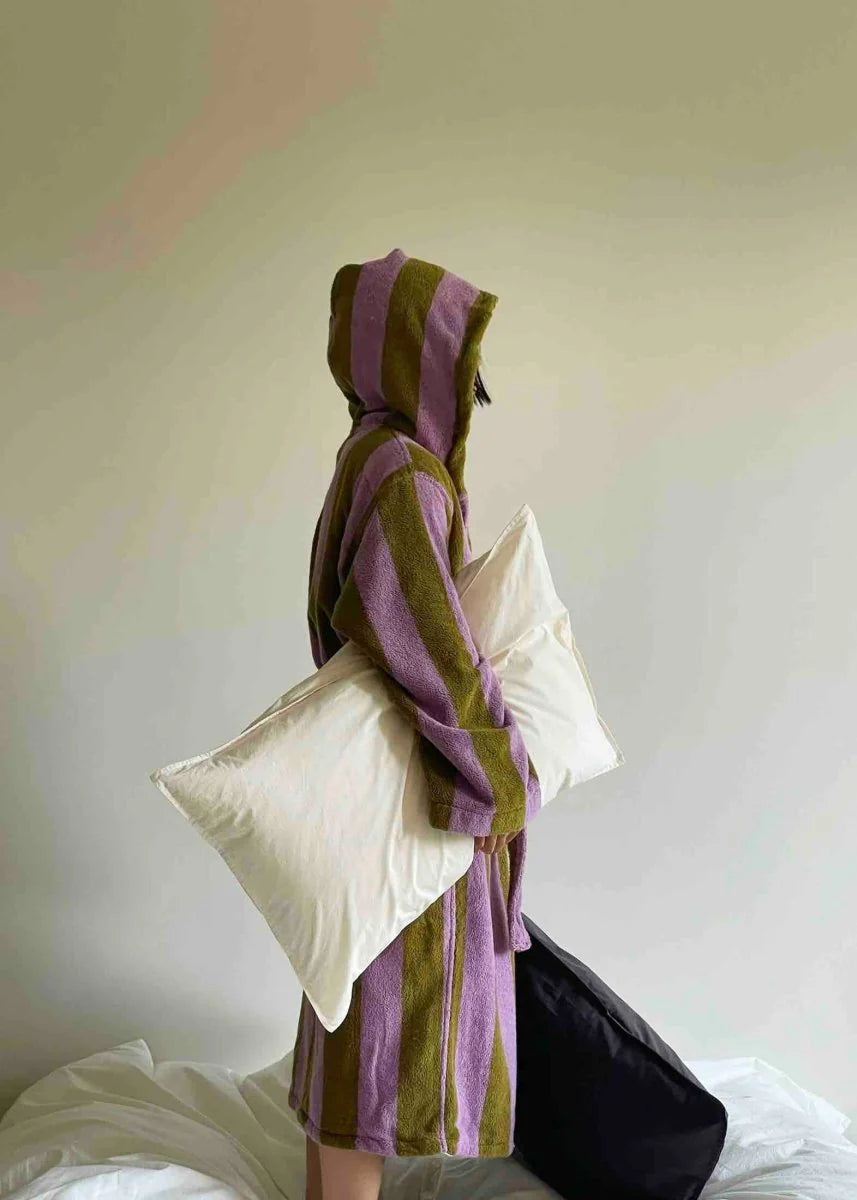 Ultra Soft Retro Whimsical Stripe Bath Robe - 100% Organic Long-Stapled Cotton