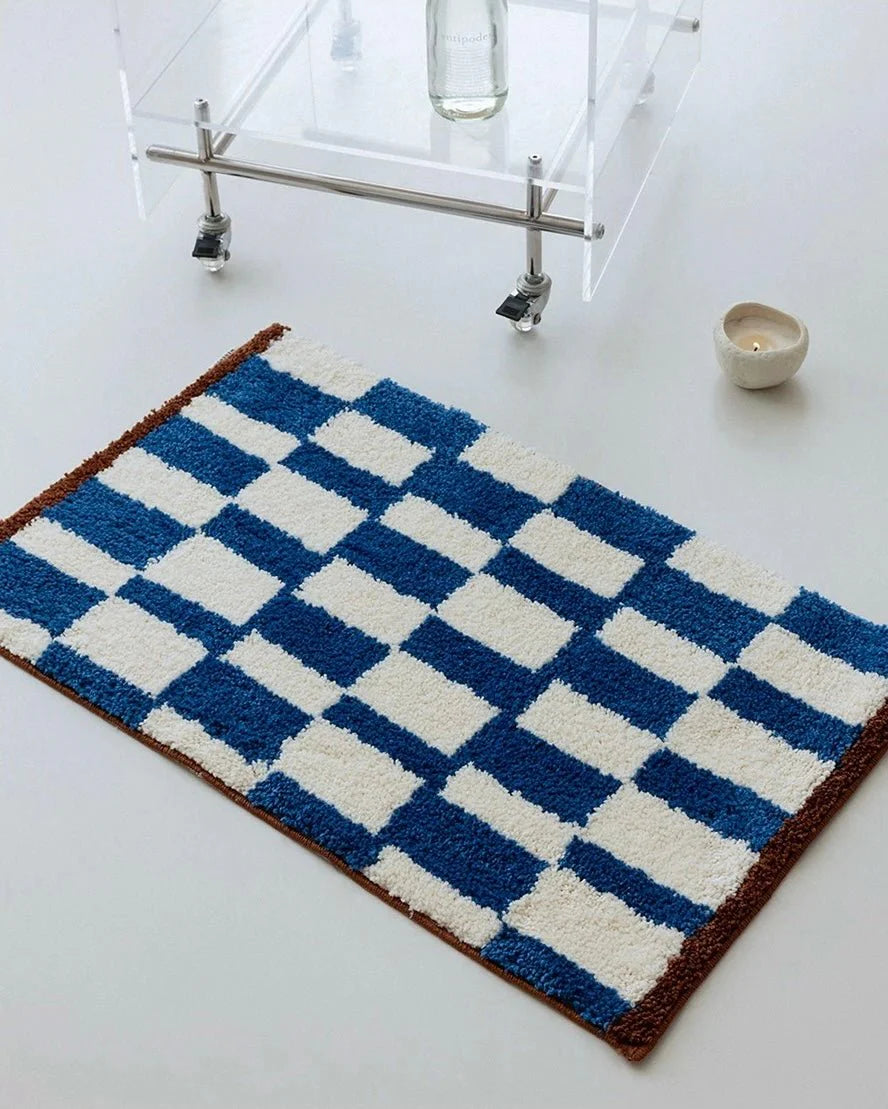 Ultra Soft Retro Checker Bath Rug, Absorbent, Anti-Slippery Mat