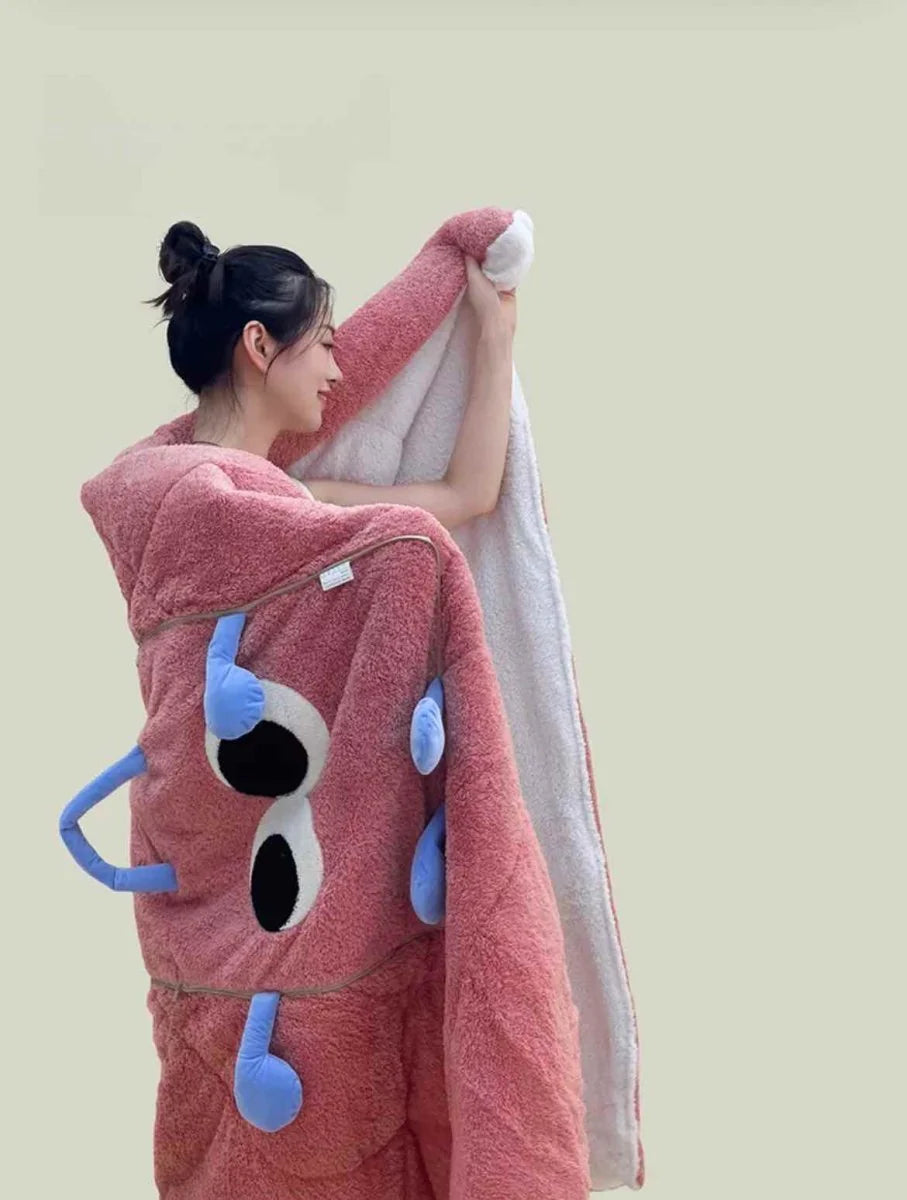 Big Eyes 2-In-1 Convertible Throw Pillow Blanket, Cute Whimsical Soft Cushion