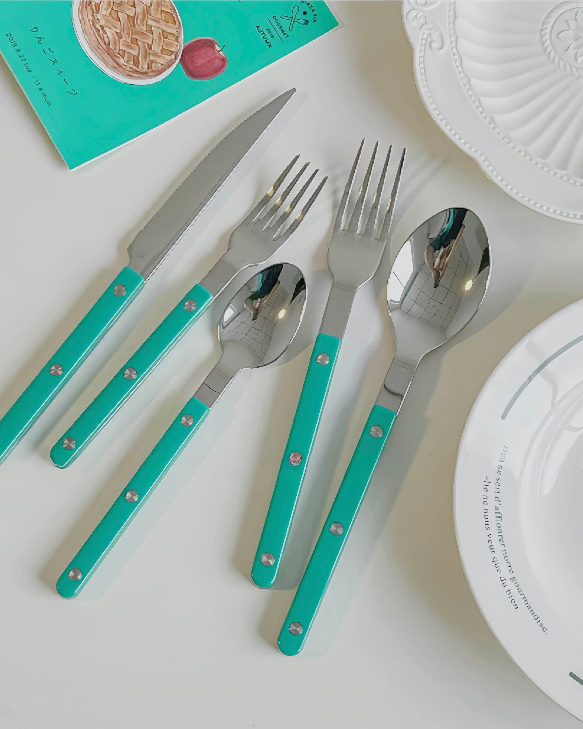 10 Pcs Modern French Rivet Cutlery Set - Bistrot Style Flatware Silverware